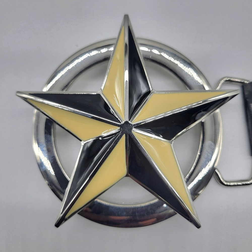 Hot Buckles White Black Nautical Star Chrome Belt Buckle Western NOS